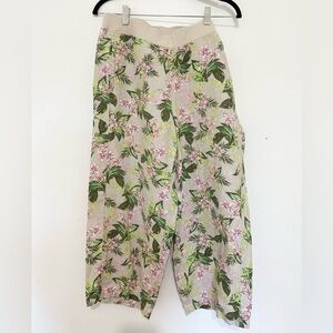 J Jill love linen wide leg pants floral elastic pull on size medium boho